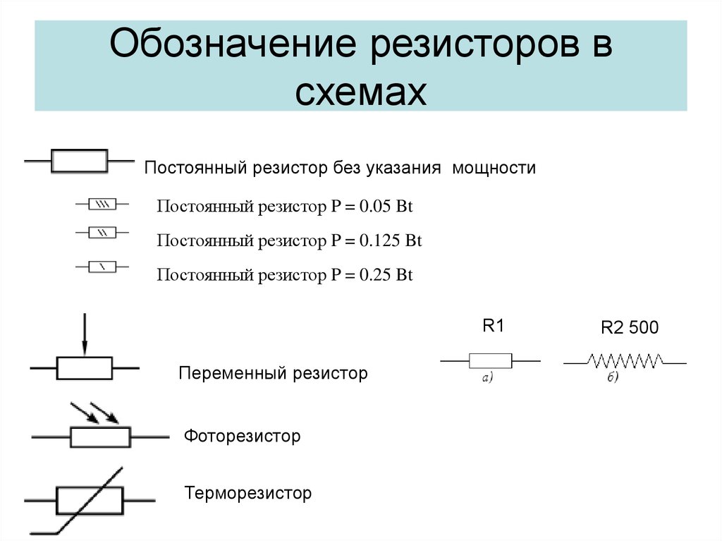 Как обозначается резистор на схеме электрической цепи