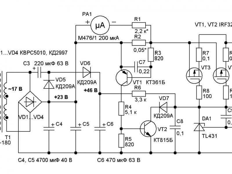 Схема стабилизатора тока на полевом транзисторе