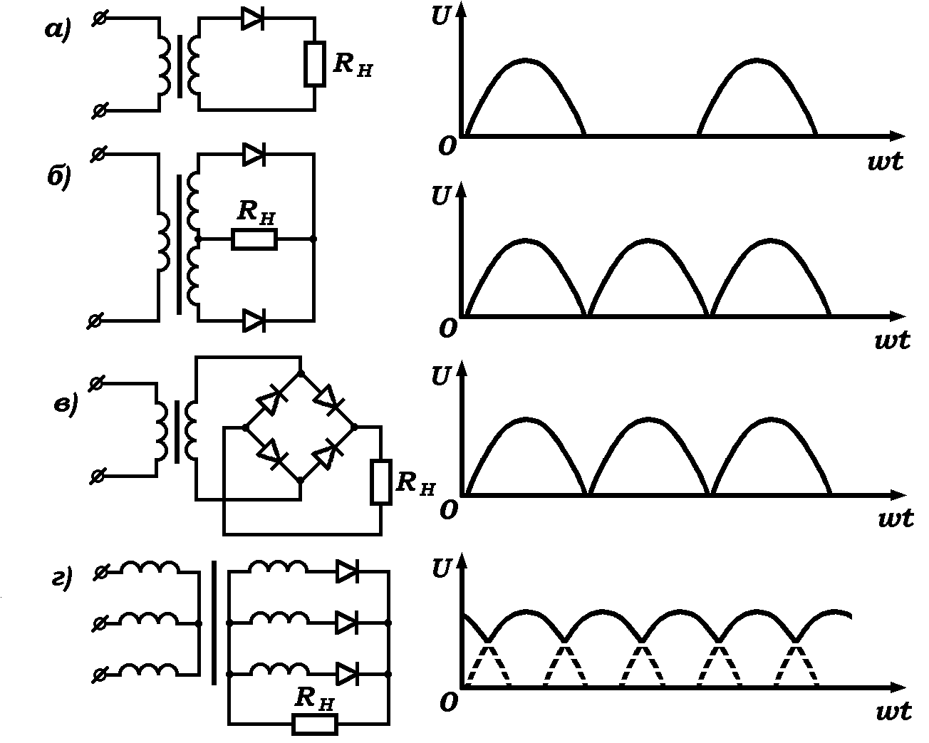 Схема двухполупериодного выпрямителя