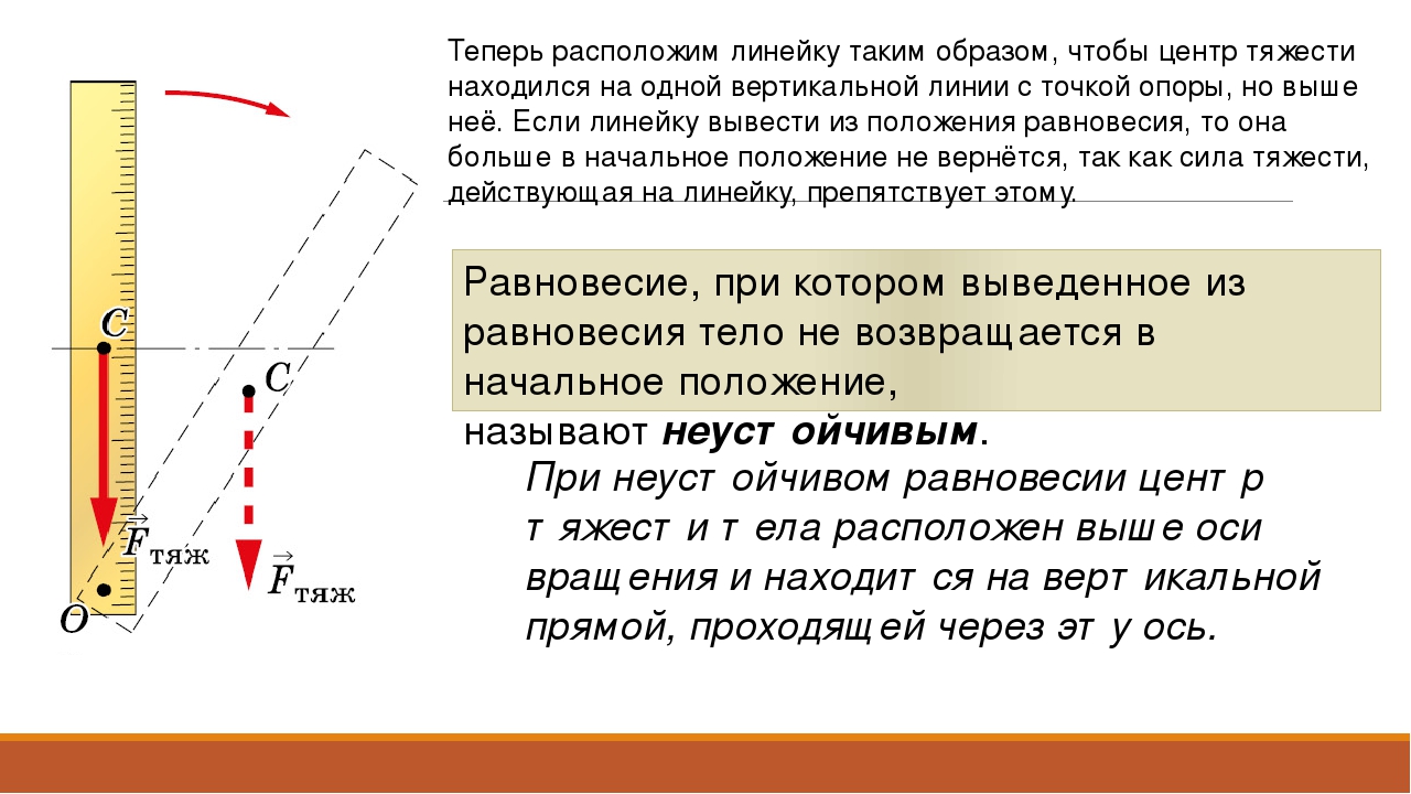 В каком положении находится. Центр масс физика 7 класс. Центр тяжести условия равновесия тел. Центр тяжести равновесие. Расположение центра тяжести при устойчивом равновесии.