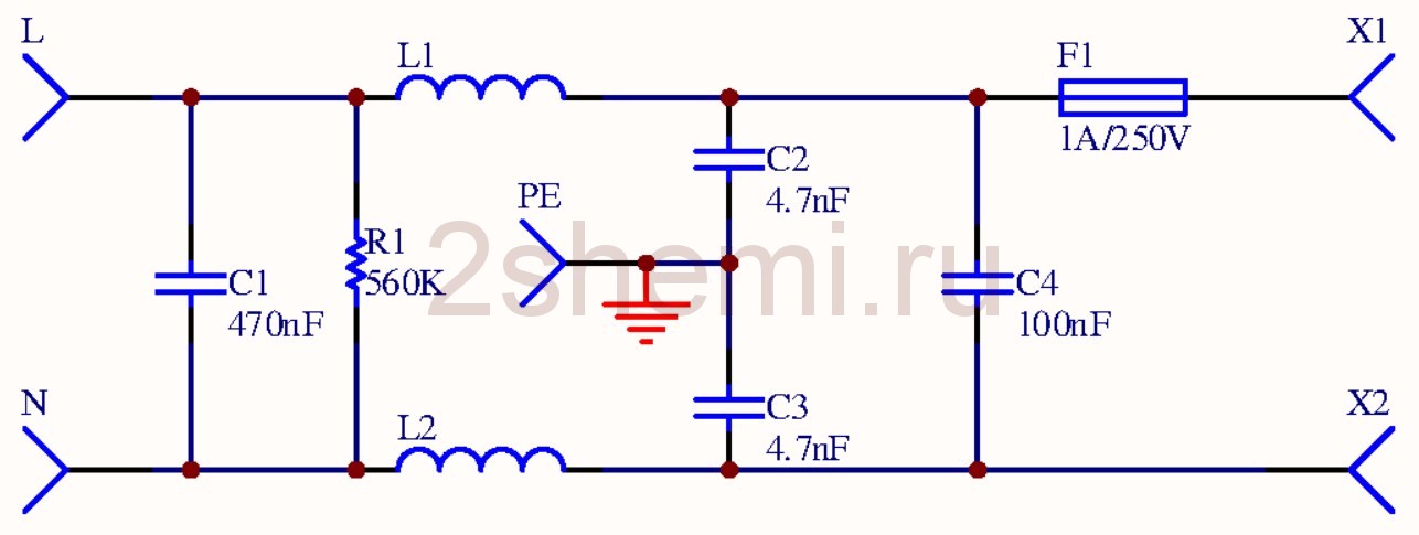 Фильтр от помех 220 вольт схема