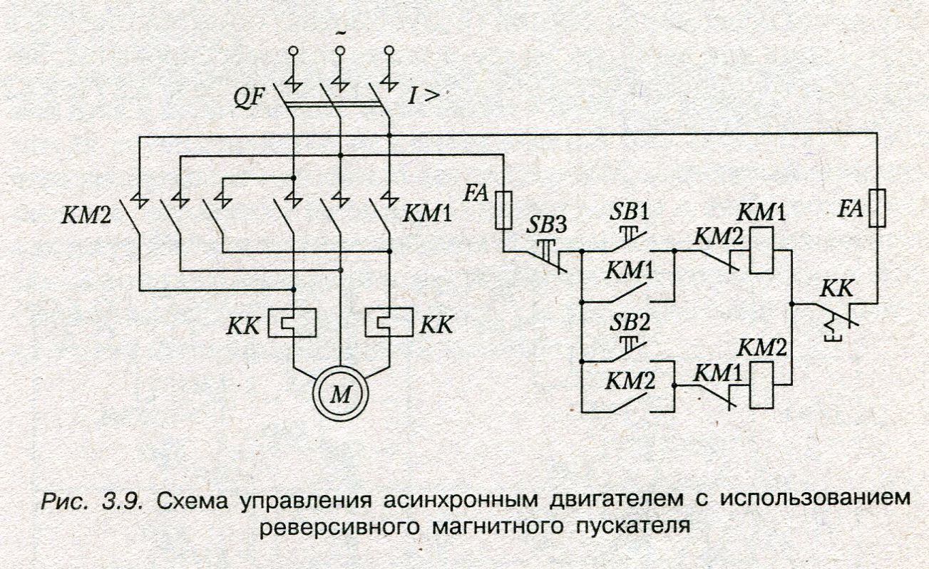 Схема подключения реверсивного магнитного пускателя