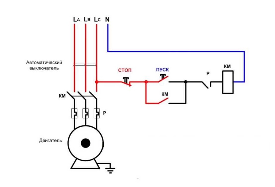 Монтажная схема подключения электродвигателя